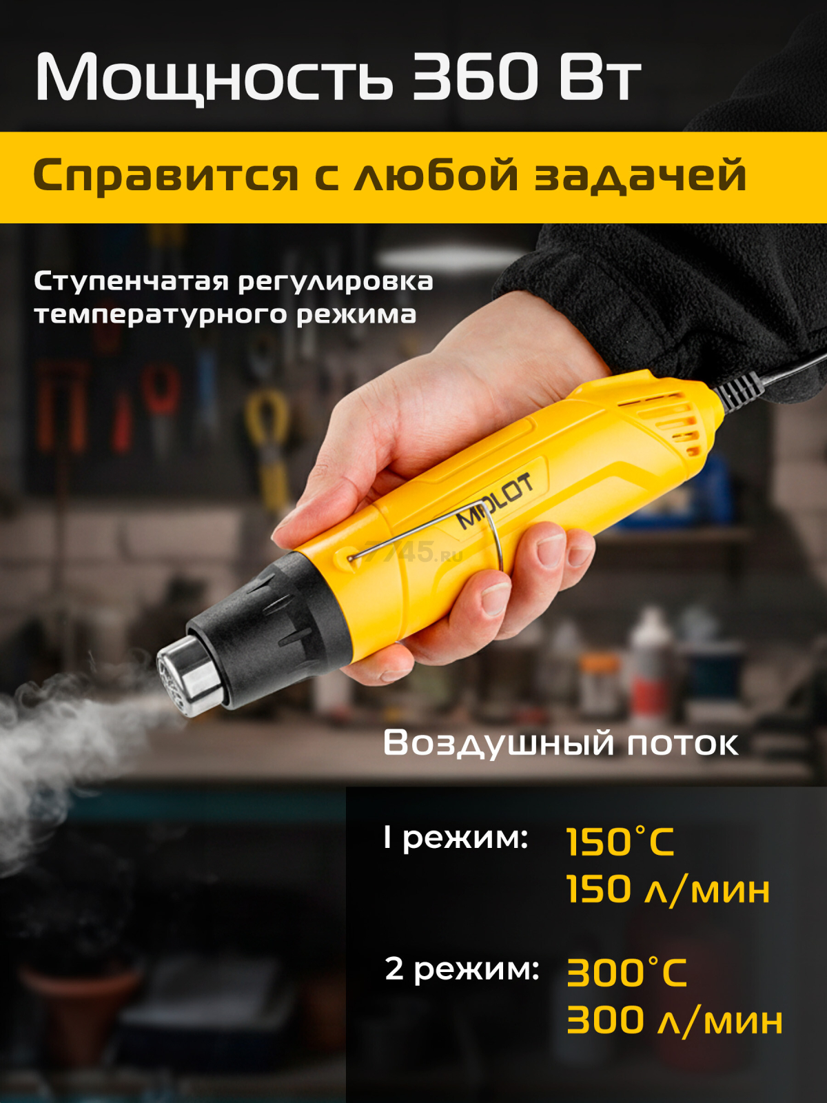 Фен строительный (термовоздуходувка) MOLOT MHG 5020 (1335718) - Фото 3