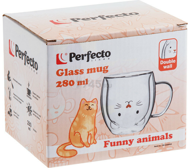 Кружка стеклянная PERFECTO LINEA Funny animals с двойными стенками 280 мл (30-130002) - Фото 3