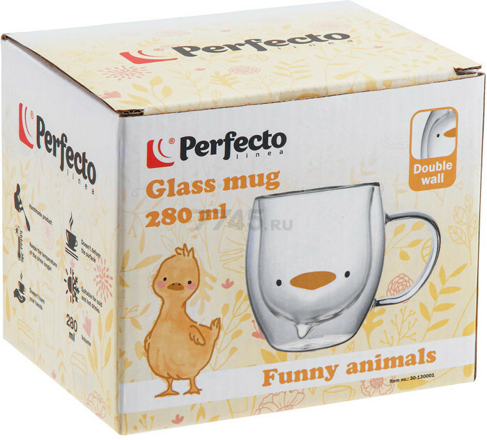 Кружка стеклянная PERFECTO LINEA Funny animals с двойными стенками 280 мл (30-130001) - Фото 3