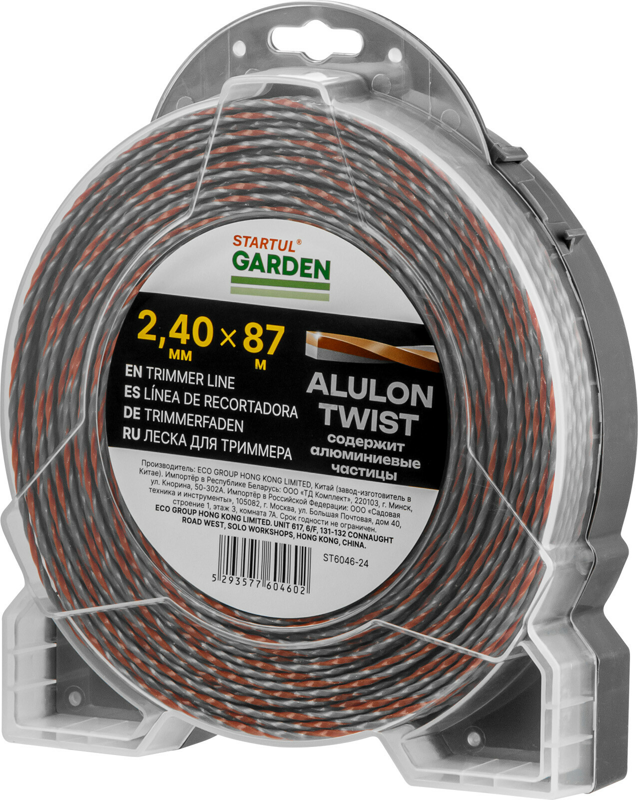 Леска для триммера d 2.4 мм х 87 м витой сечение квадратное ALULON TWIST STARTUL GARDEN (ST6046-24)