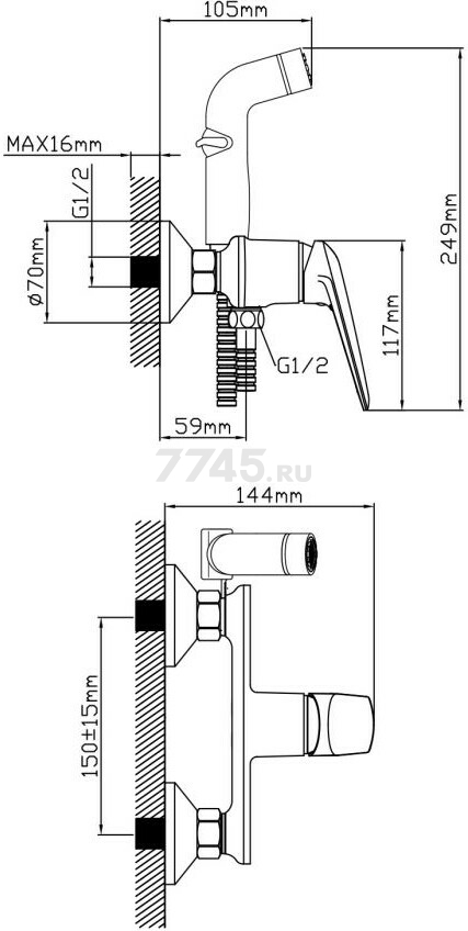 Смеситель для биде AV ENGINEERING Pos (AVPOS2-A174-120) - Фото 2