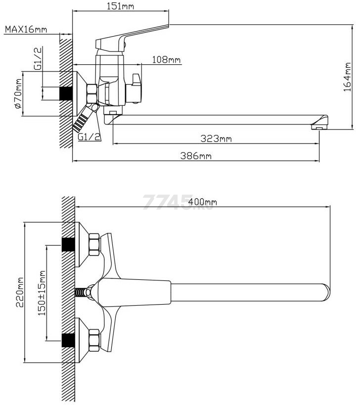 Смеситель для ванны AV ENGINEERING Win black (AVWIN7-BL165-122) - Фото 2