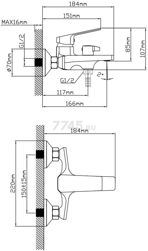 Смеситель для ванны AV ENGINEERING Win black (AVWIN3-BL165-130) - Фото 2