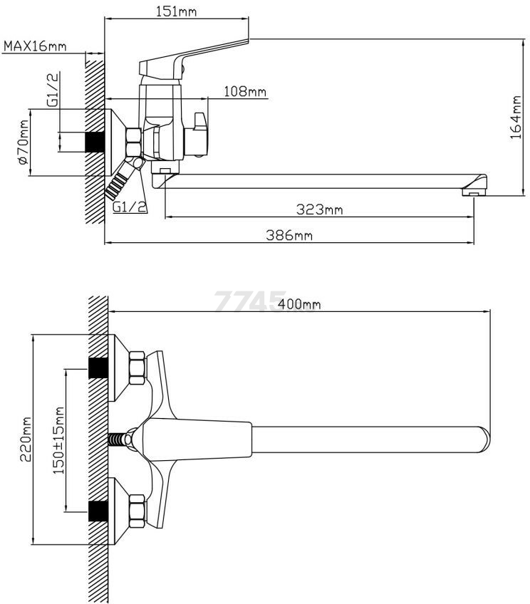 Смеситель для ванны AV ENGINEERING Win (AVWIN7-A165-122) - Фото 2