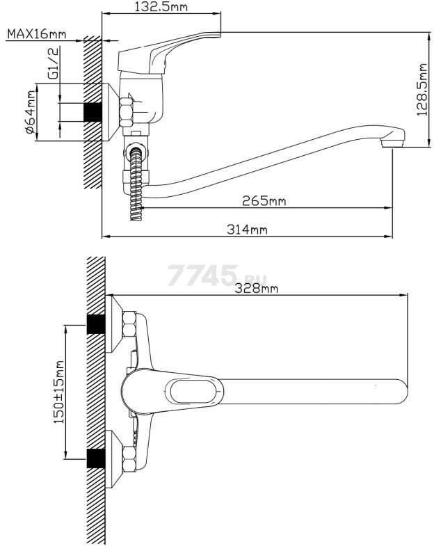 Смеситель для ванны AV ENGINEERING Bas (AVBAS7-A294-421) - Фото 2