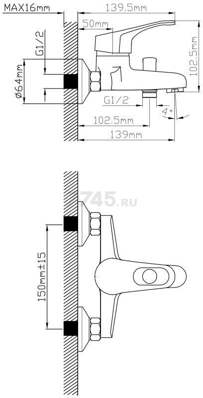 Смеситель для ванны AV ENGINEERING Bas (AVBAS3-A294-430) - Фото 2