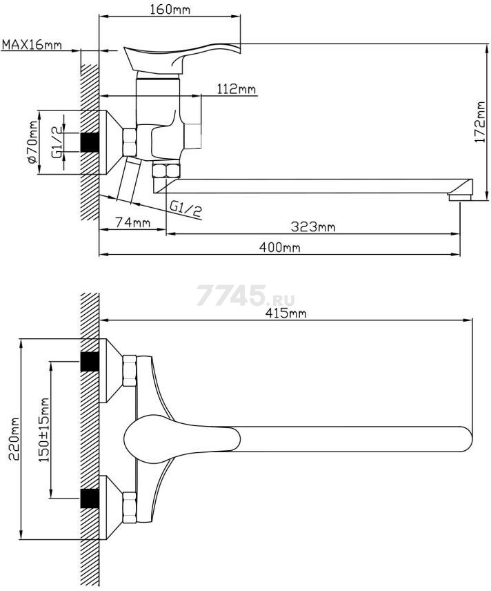 Смеситель для ванны AV ENGINEERING Jas (AVJAS7-A080-222) - Фото 2