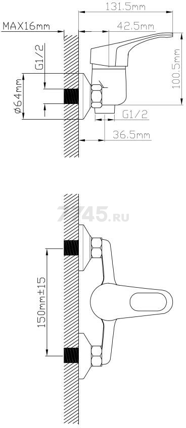 Смеситель для душа AV ENGINEERING Bas (AVBAS5-A294-420) - Фото 2