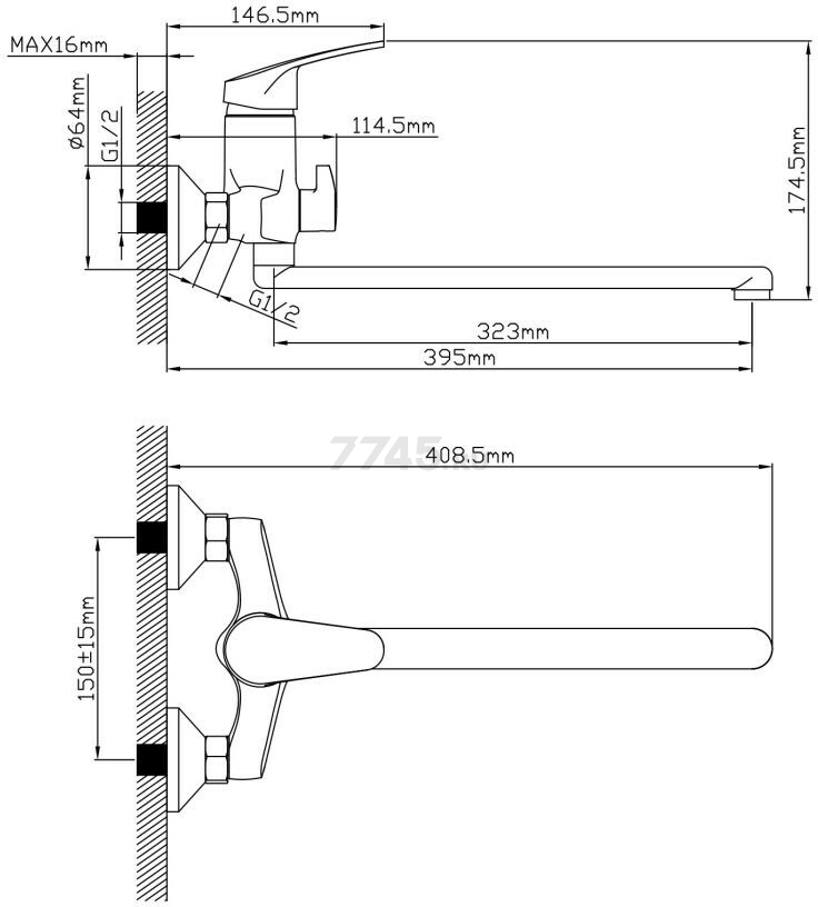 Смеситель для ванны AV ENGINEERING Rom (AVROM7-A103-222) - Фото 2