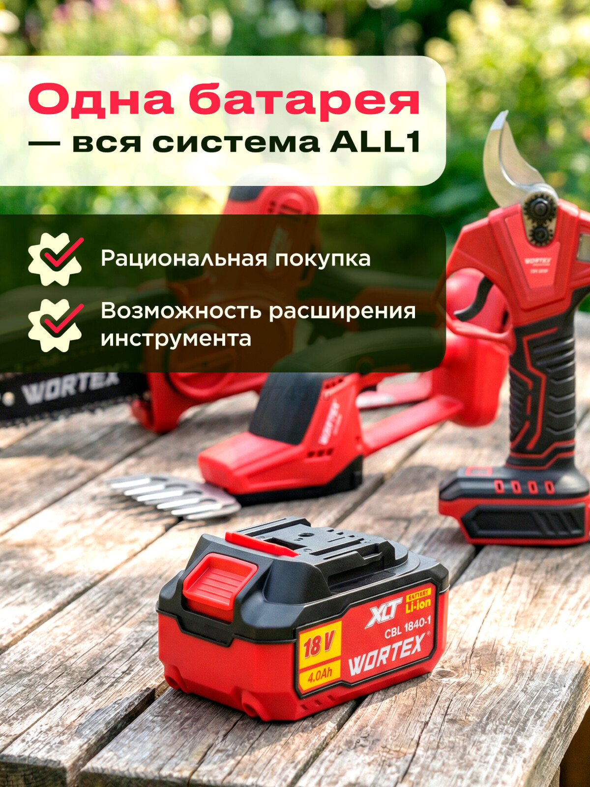 Пила цепная аккумуляторная WORTEX CEC 2518-2 ALL1 SOLO (1334827) - Фото 14