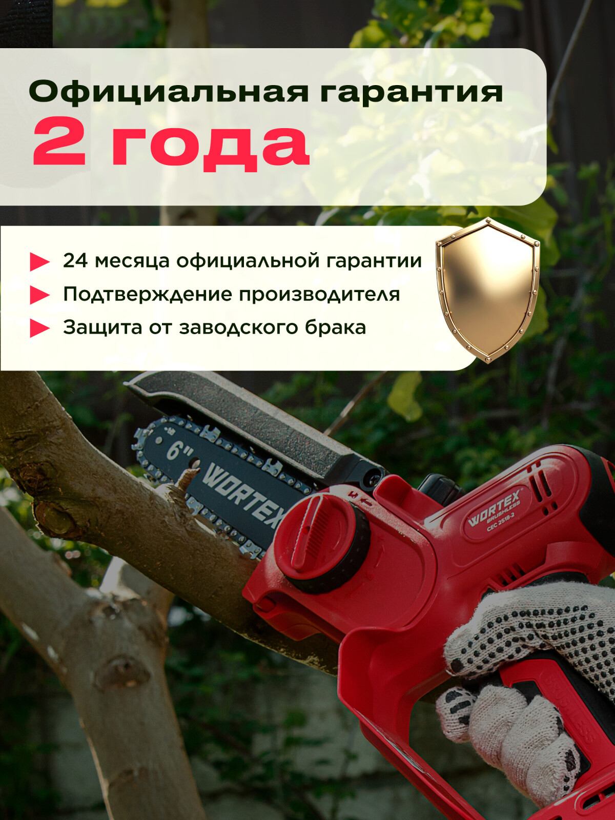 Пила цепная аккумуляторная WORTEX CEC 2518-2 ALL1 (1334828) - Фото 19