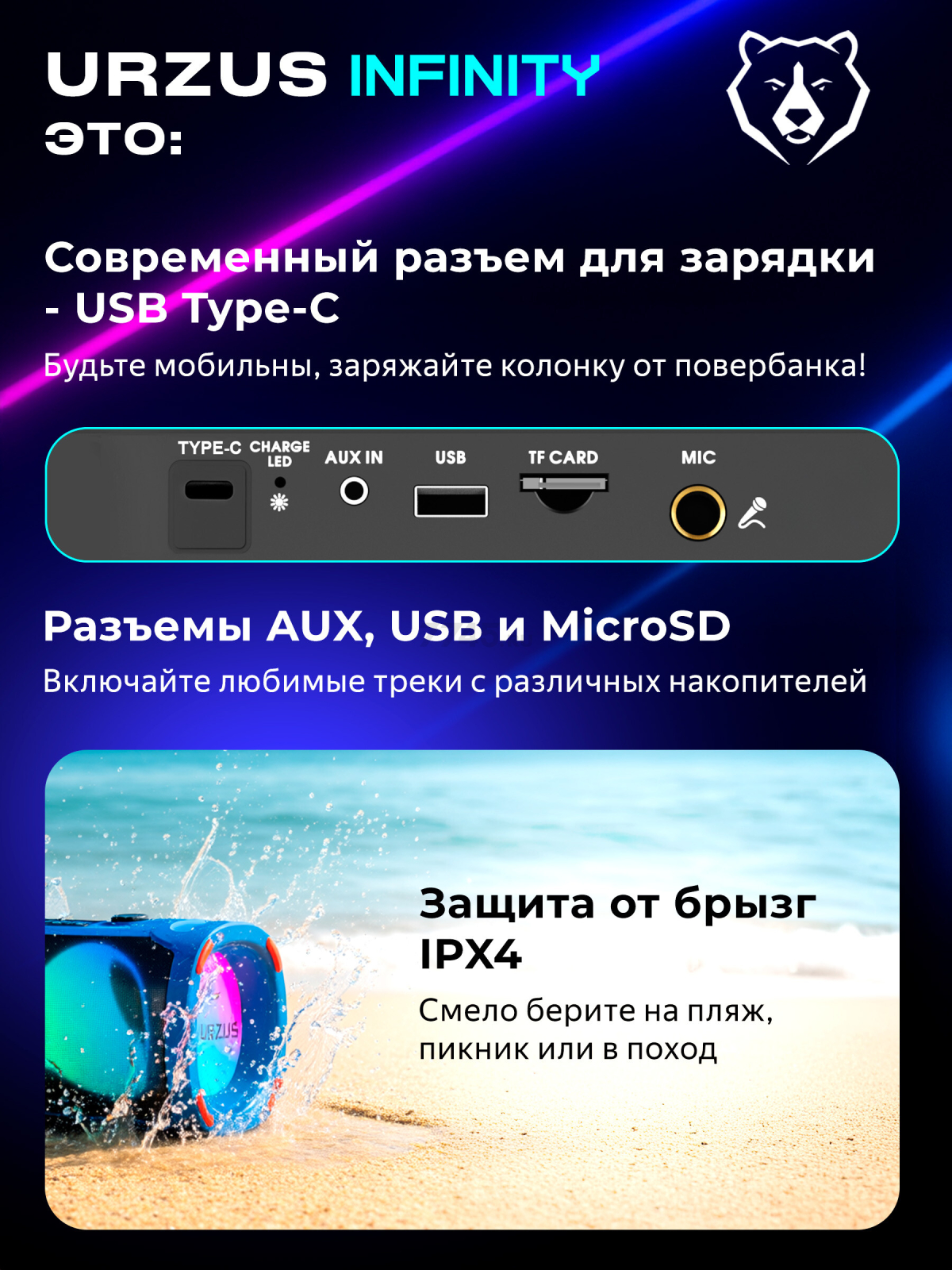 Портативная колонка URZUS Infinity UR-541116 - Фото 5