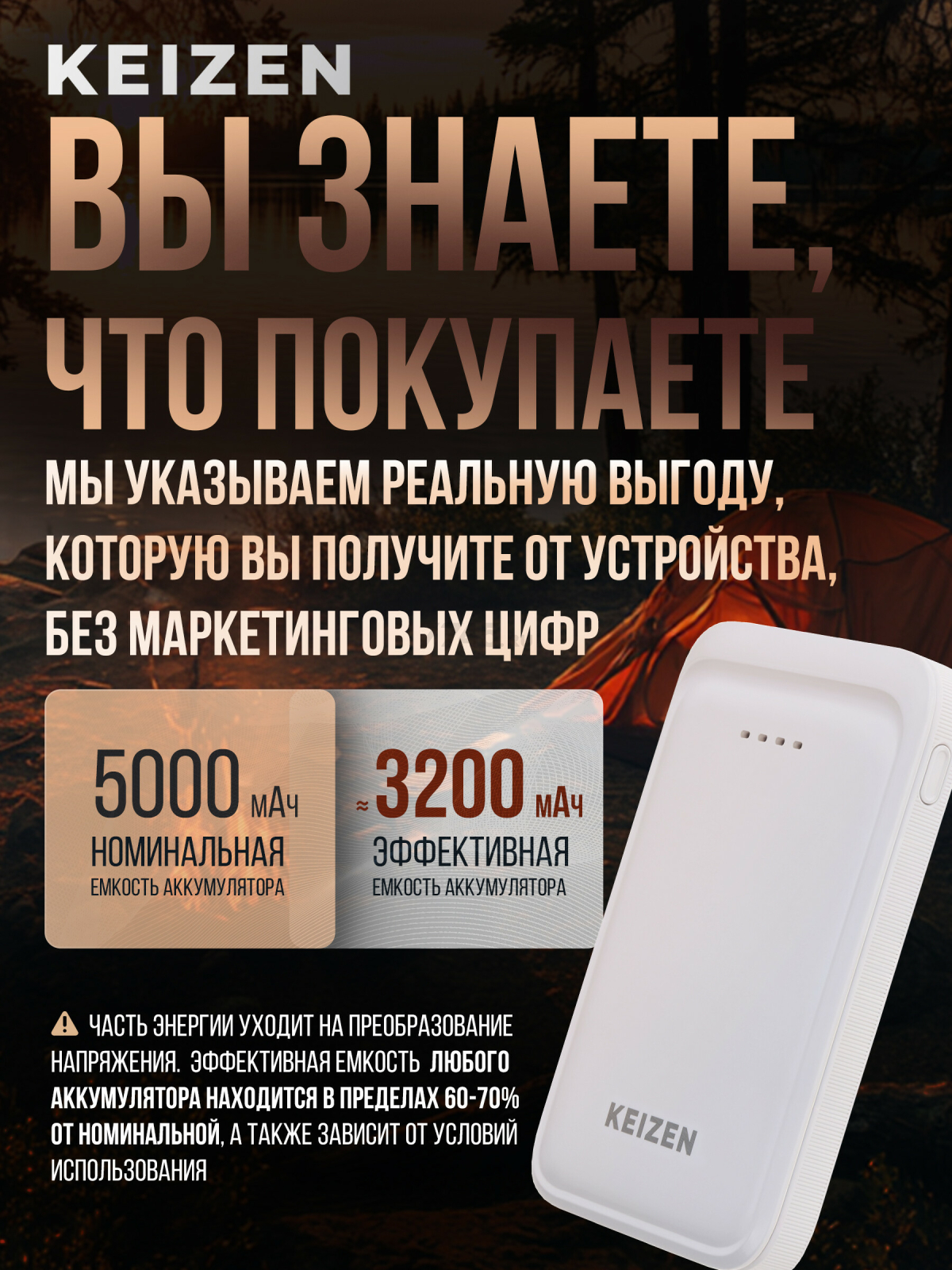 Power Bank KEIZEN 5000 mAh белый (KZ-20130101) - Фото 5