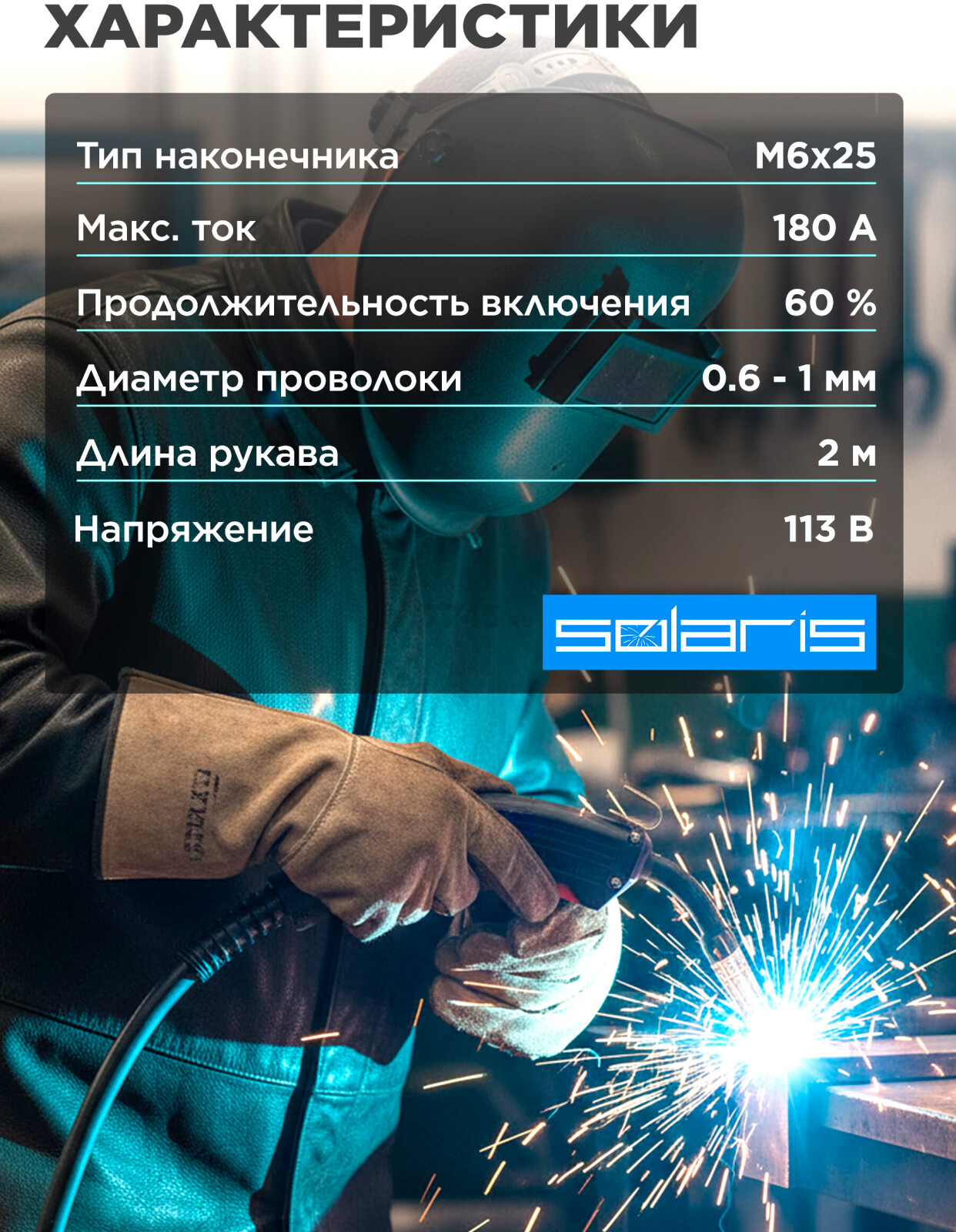 Горелка сварочная F180 SOLARIS 2м 180А FLUX (SL5713-1) - Фото 3