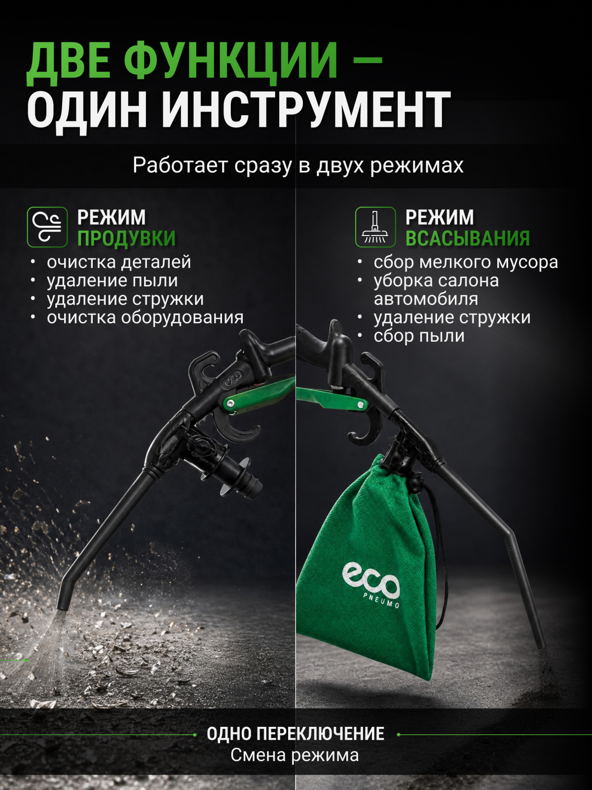 Пистолет продувочный с функцией пылесоса ECO ABG-30 (EC3924-0) - Фото 2