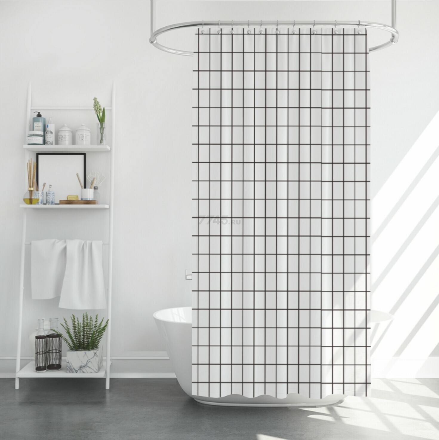 Штора для ванной комнаты 180х180 с кольцами PERFECTO LINEA Harmony клетка (36-118203)