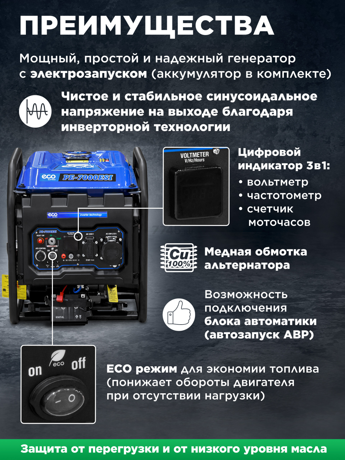 Генератор инверторный бензиновый ECO PE-10000ESI (EC1710-3) - Фото 3