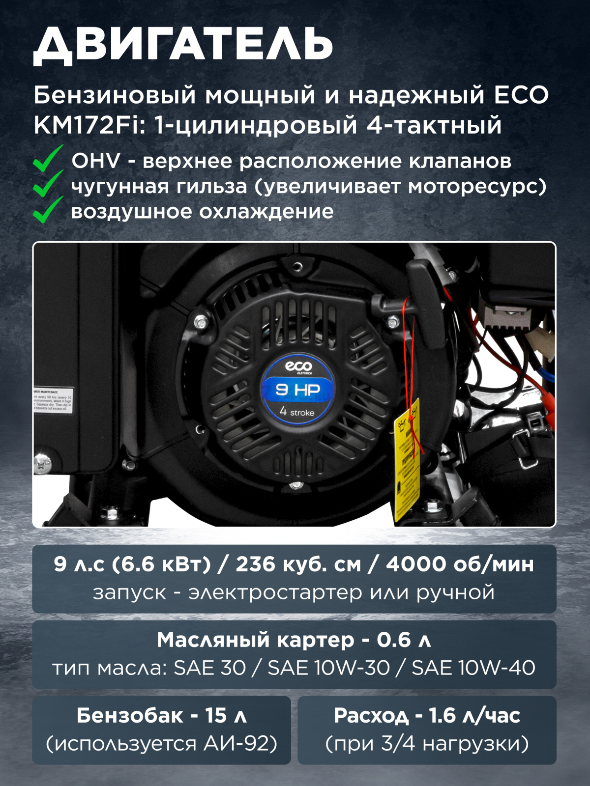 Генератор инверторный бензиновый ECO PE-10000ESI (EC1710-3) - Фото 4