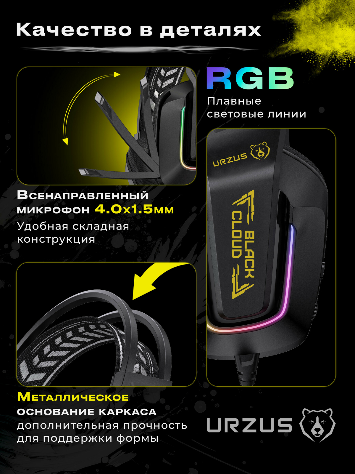 Наушники-гарнитура игровые URZUS Black Cloud (UR-5524114) - Фото 3