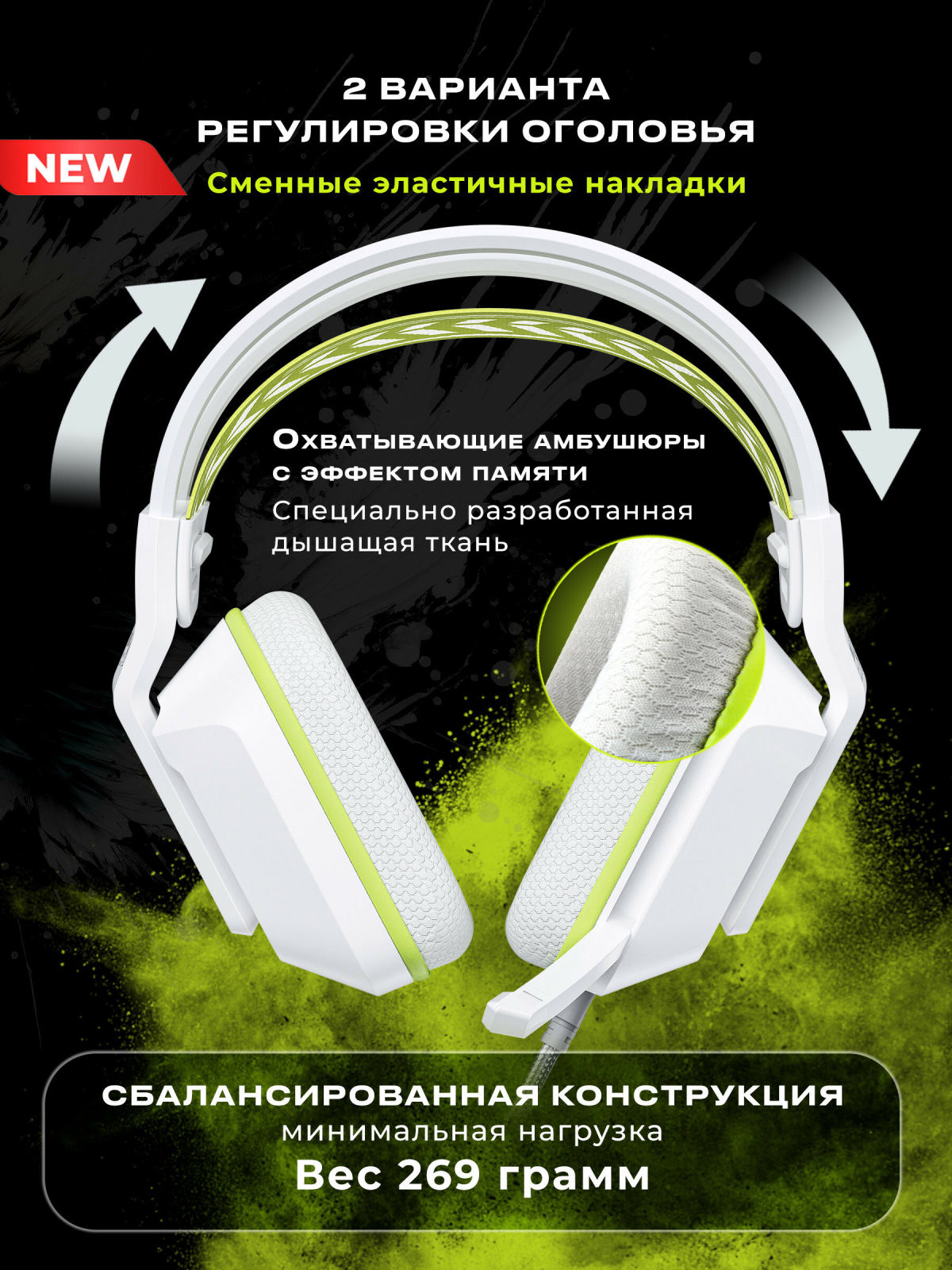 Наушники-гарнитура игровые URZUS UR-5524116 White - Фото 2