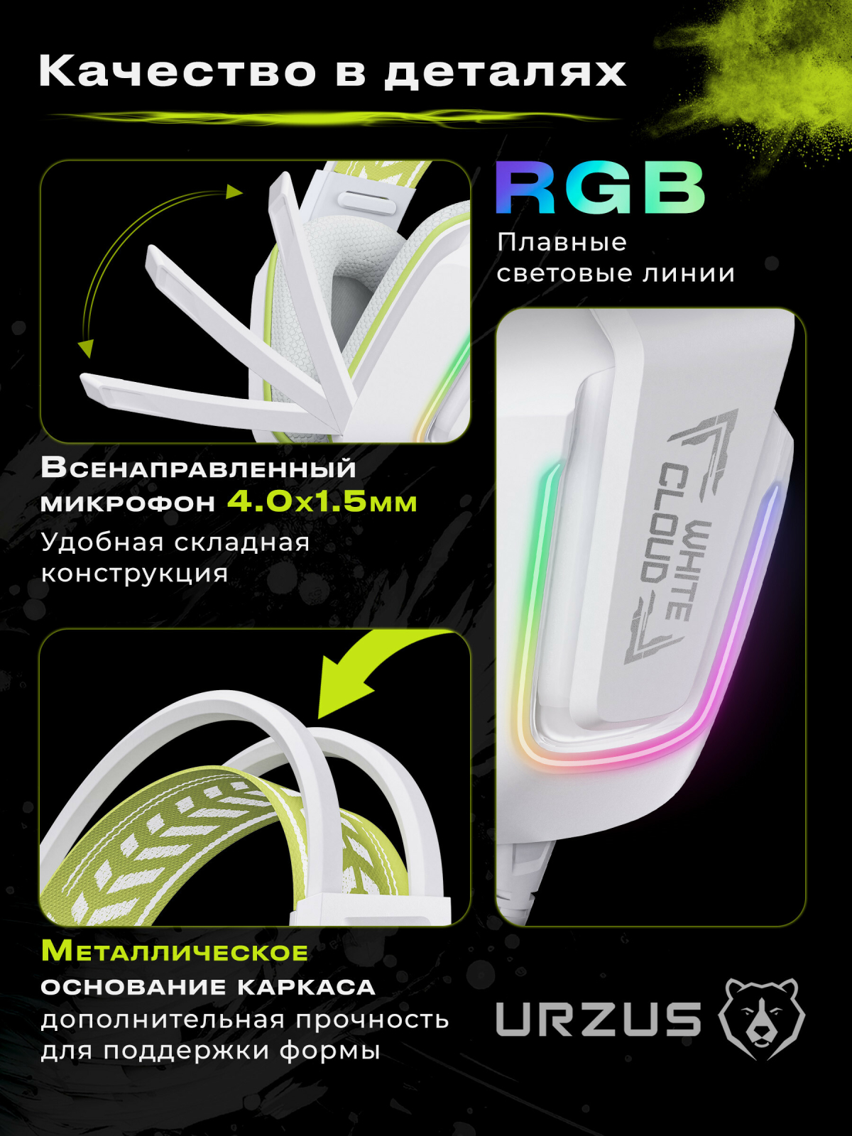 Наушники-гарнитура игровые URZUS UR-5524116 White - Фото 3