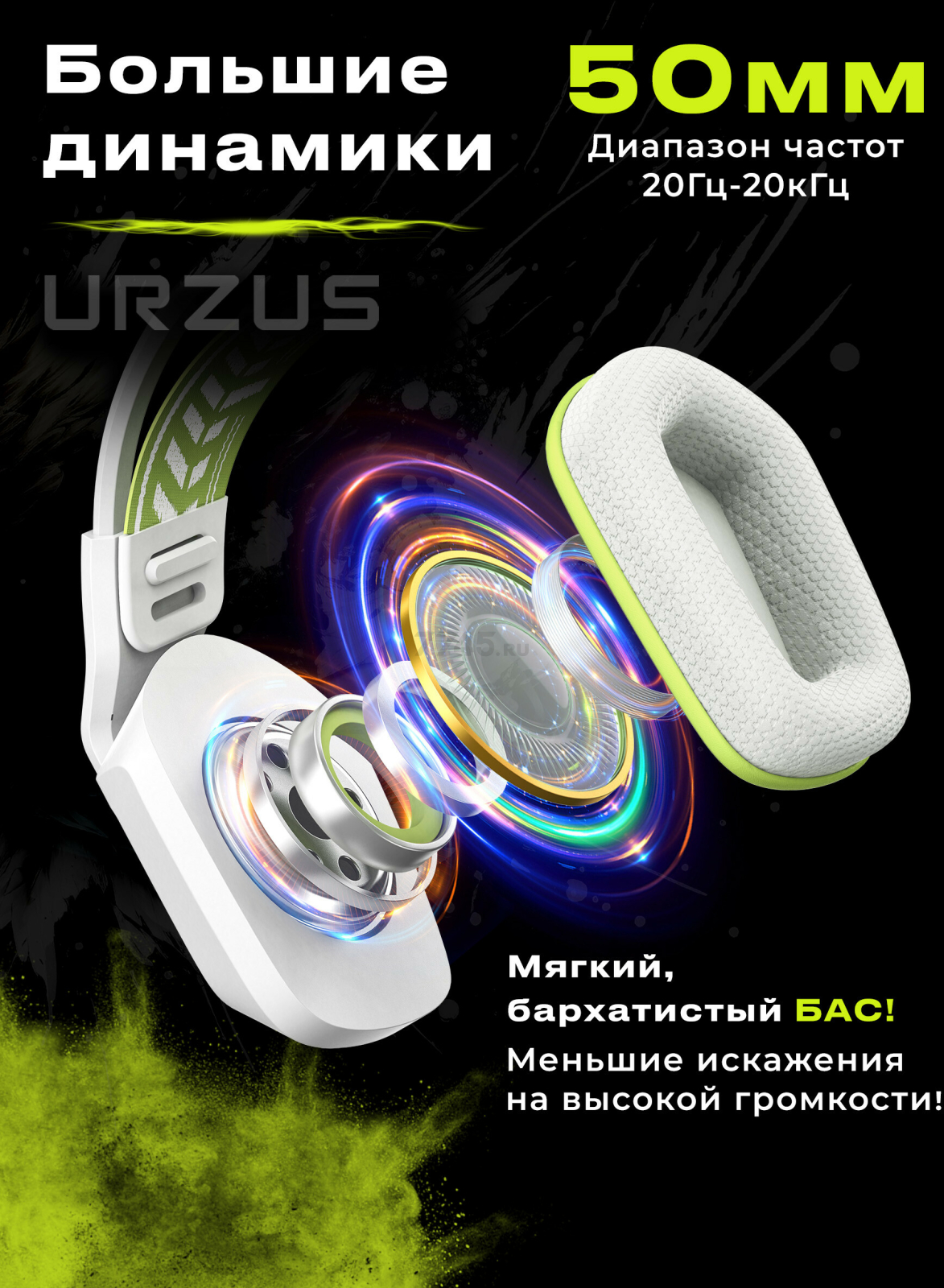Наушники-гарнитура игровые URZUS UR-5524116 White - Фото 4