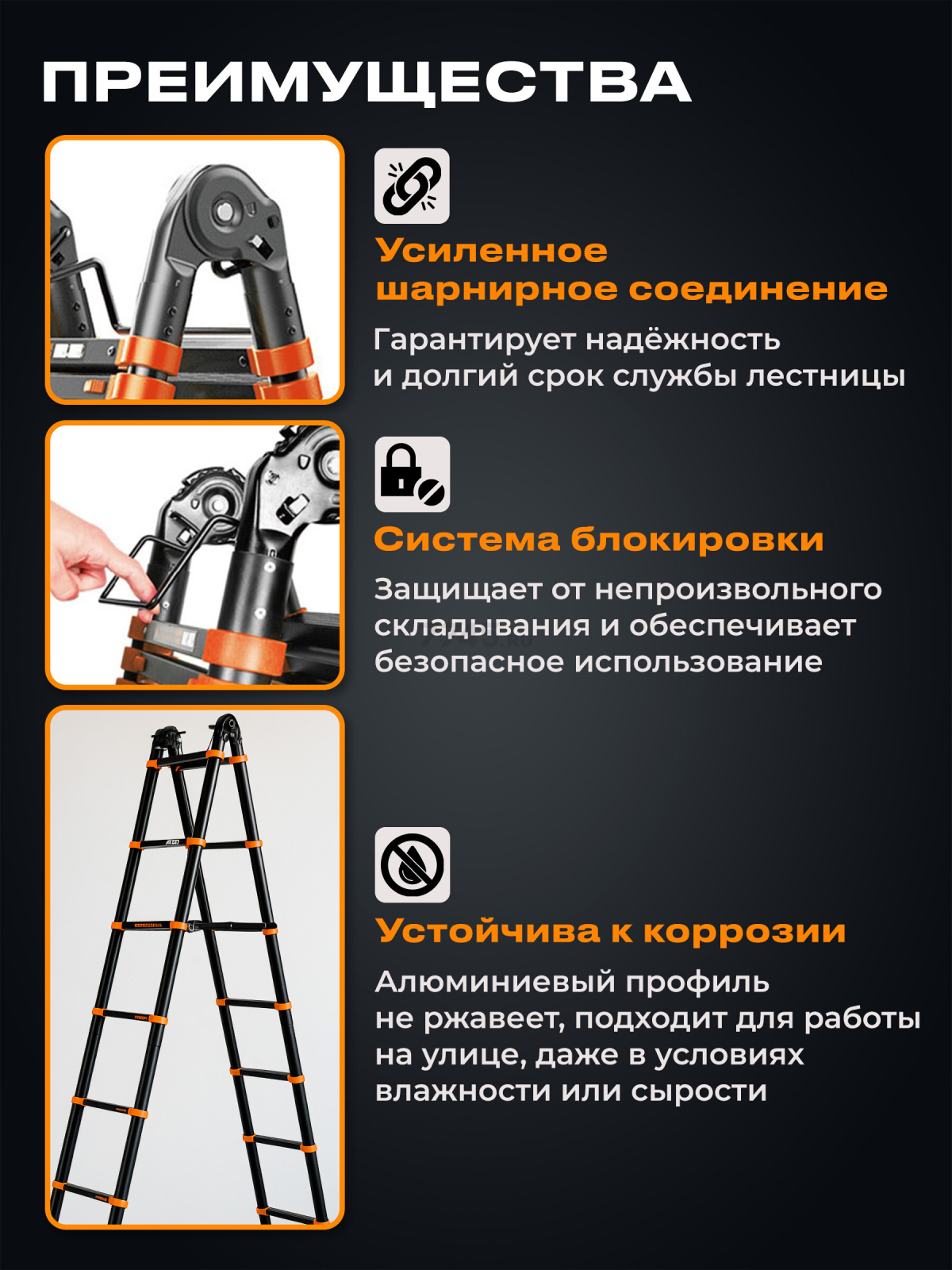 Лестница телескопическая алюминиевая двухсекционная 820 см 28,8 кг STARTUL Black Line (ST9932-082) - Фото 4