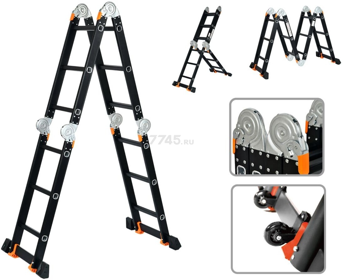 Лестница-трансформер алюминиевая 355 см STARTUL Black Line (ST9930-03) - Фото 8