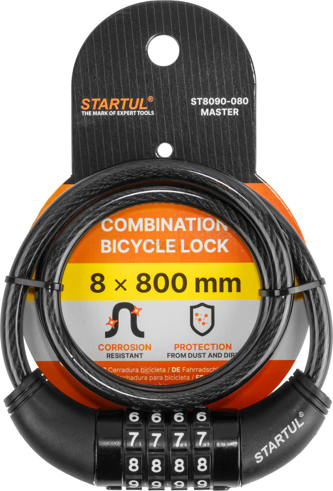 Замок тросовый велосипедный STARTUL MASTER 8х800 мм кодовый (ST8090-080)