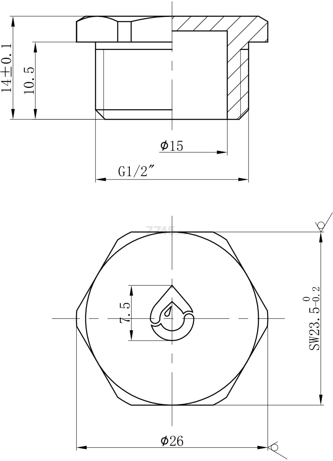 Заглушка латунная 1/2" с наружной резьбой AV ENGINEERING (AVE310002) - Фото 2
