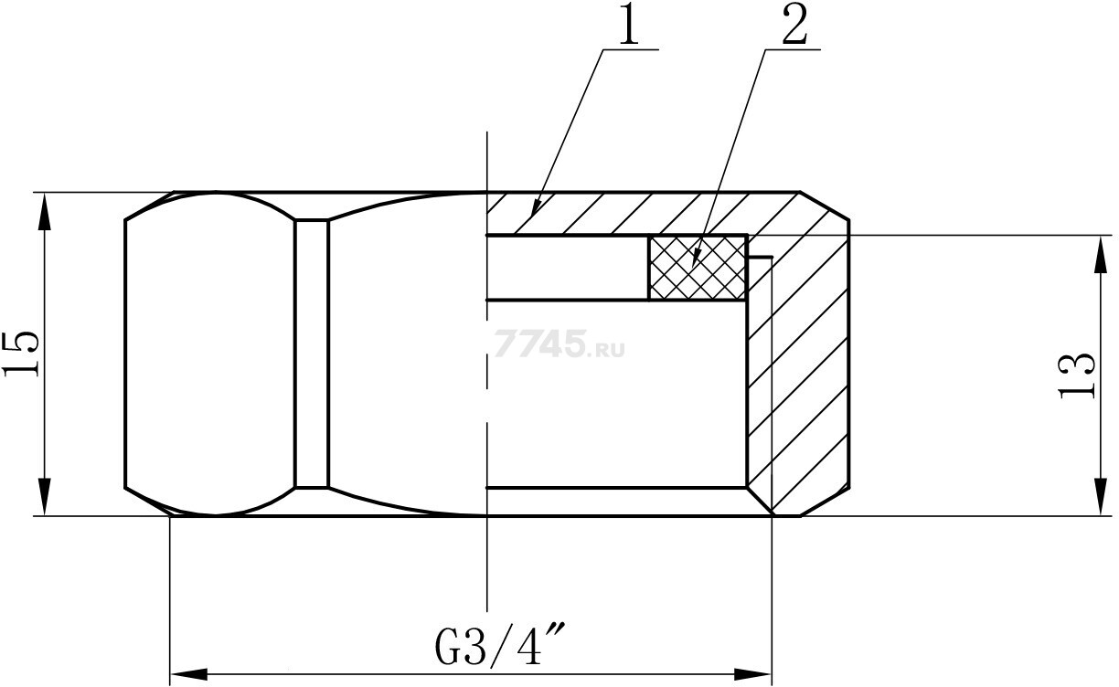 Заглушка латунная 3/4" с внутренней резьбой с прокладкой AV ENGINEERING (AVE310003) - Фото 2