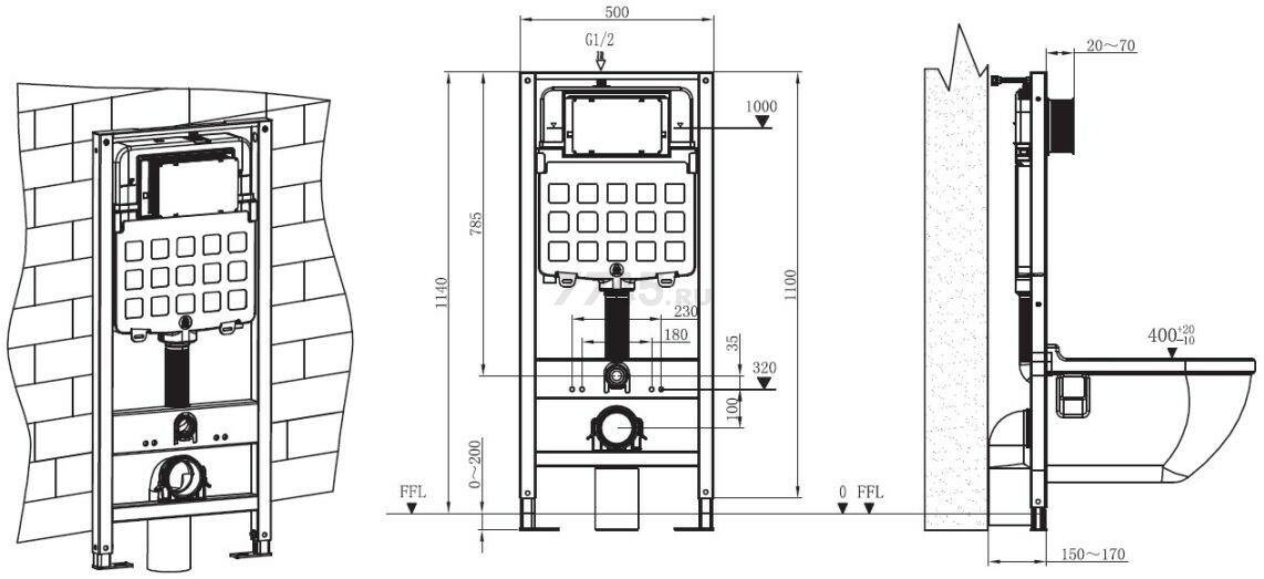 Инсталляция для унитаза 3 в 1 с кнопкой 301 AV ENGINEERING (AVW31-301) - Фото 3