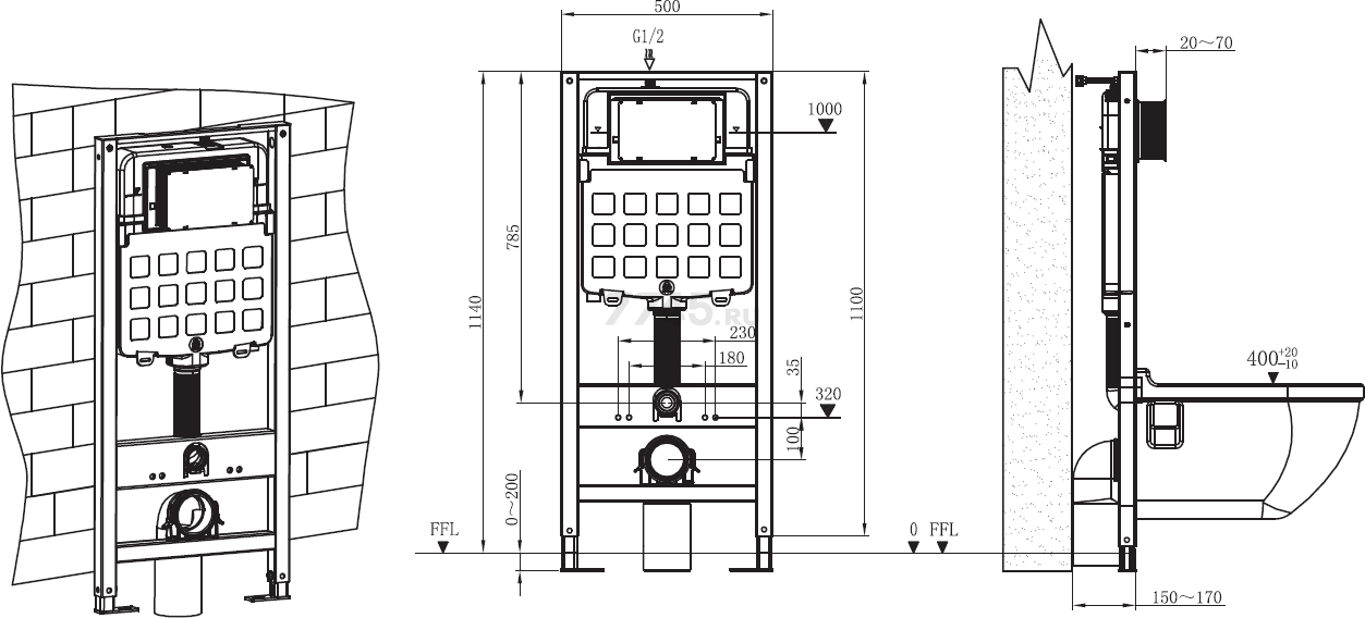 Инсталляция для унитаза 3 в 1 с кнопкой 312 AV ENGINEERING (AVW31-312) - Фото 3