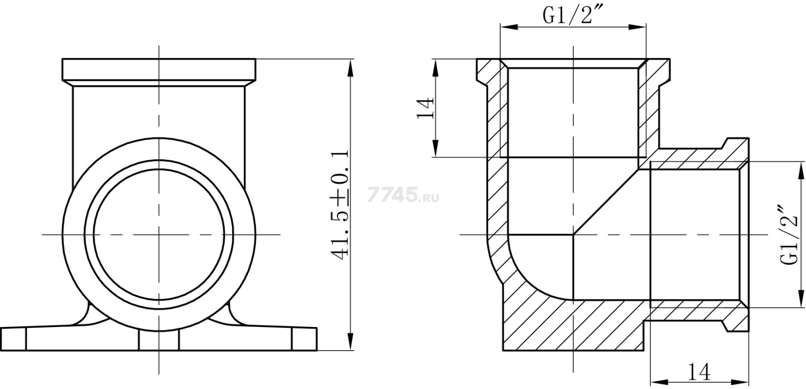 Угольник латунный 1/2" с внутренней резьбой с креплением AV ENGINEERING (AVE307008) - Фото 2