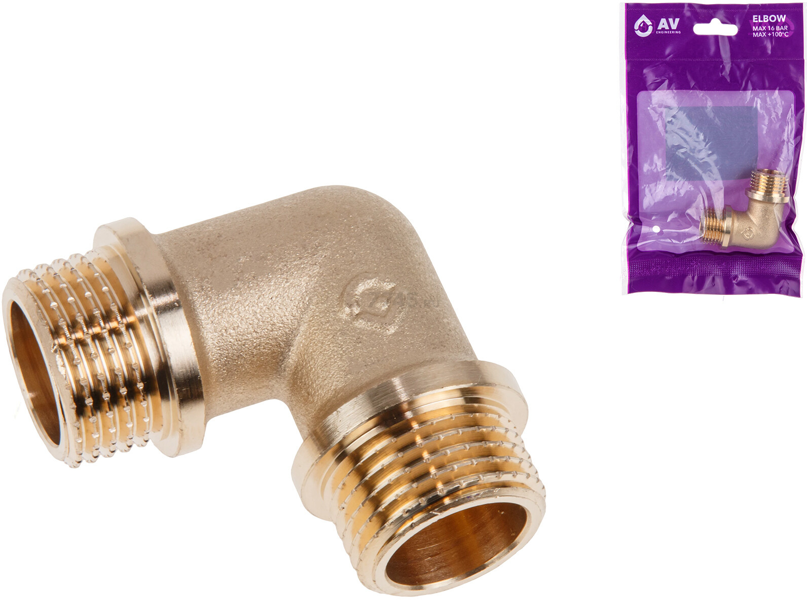 Угольник латунный 1/2" с наружной резьбой с ограничителем AV ENGINEERING (AVE307009) - Фото 3