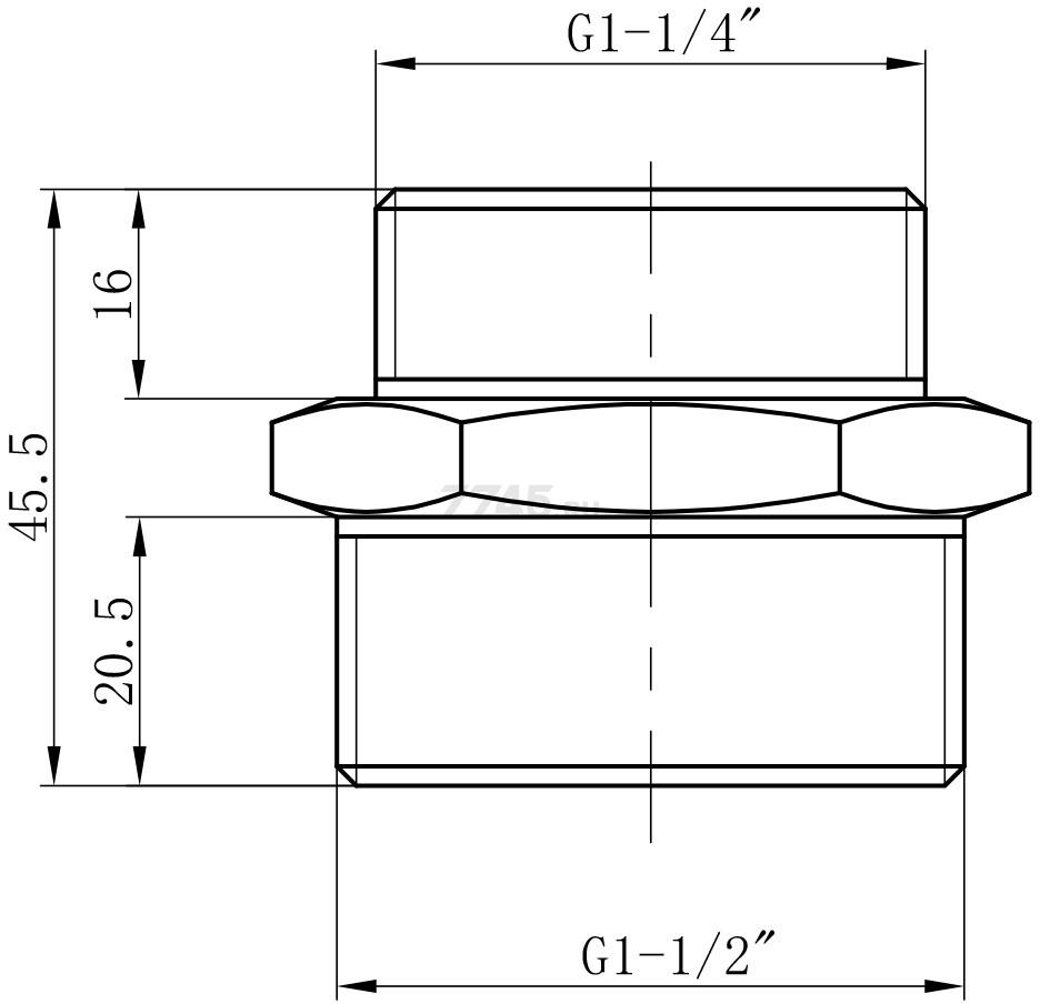 Ниппель латунный редукционный наружная-наружная 1 1/2"х1 1/4" AV ENGINEERING (AVE303018) - Фото 2