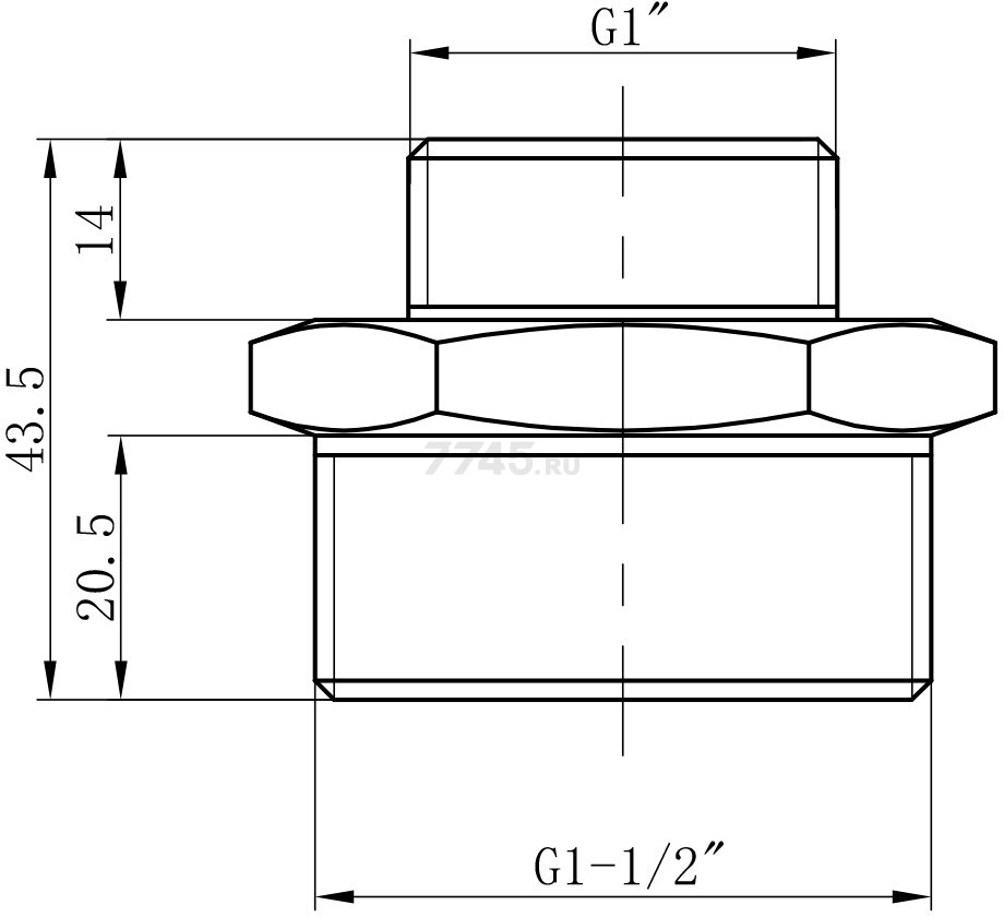Ниппель латунный редукционный наружная-наружная 1 1/2"х1" AV ENGINEERING (AVE303017) - Фото 2