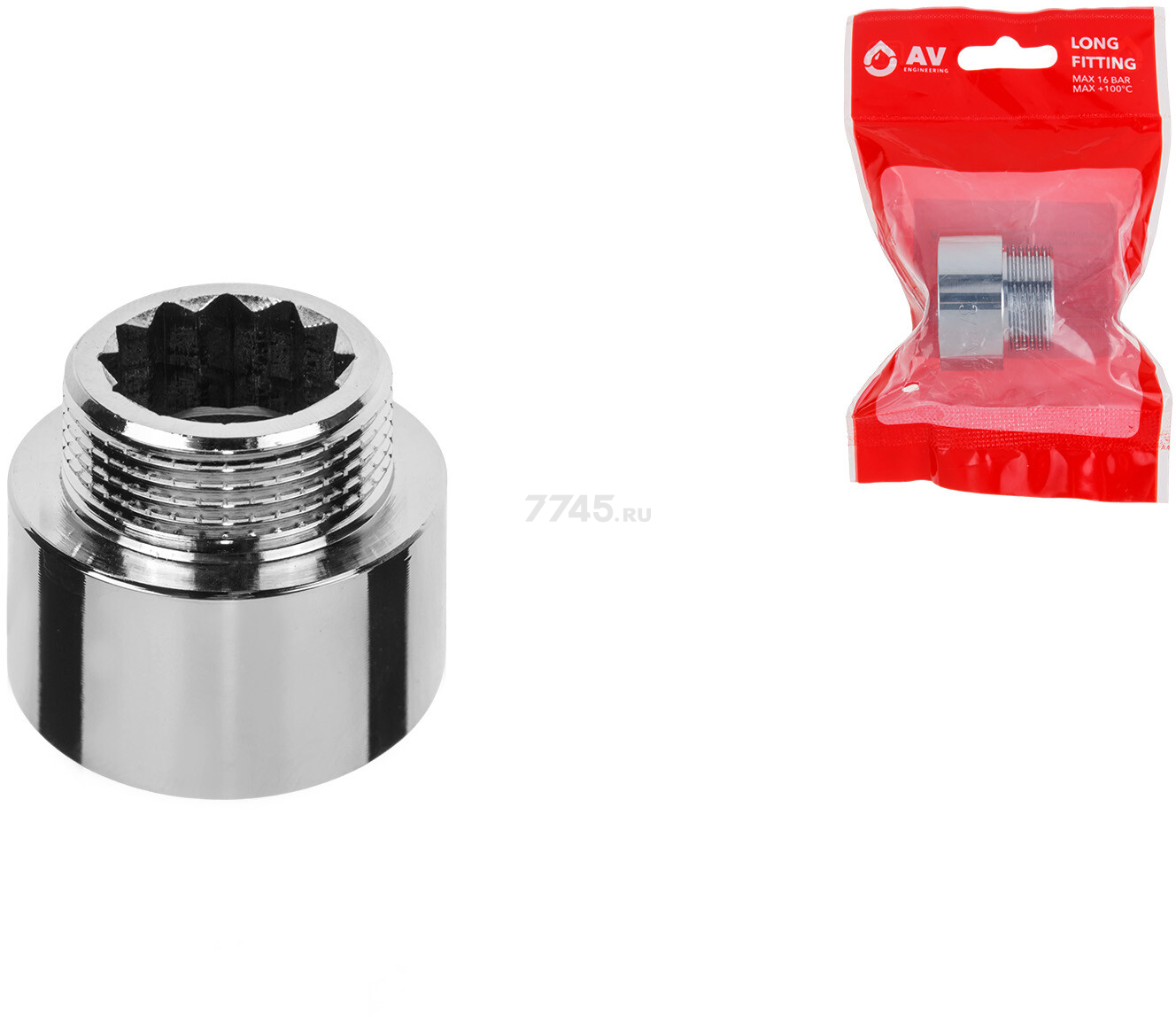 Удлинитель латунный внутренняя-наружная 3/4"х15 мм усиленный AV ENGINEERING хром (AVE301039) - Фото 3