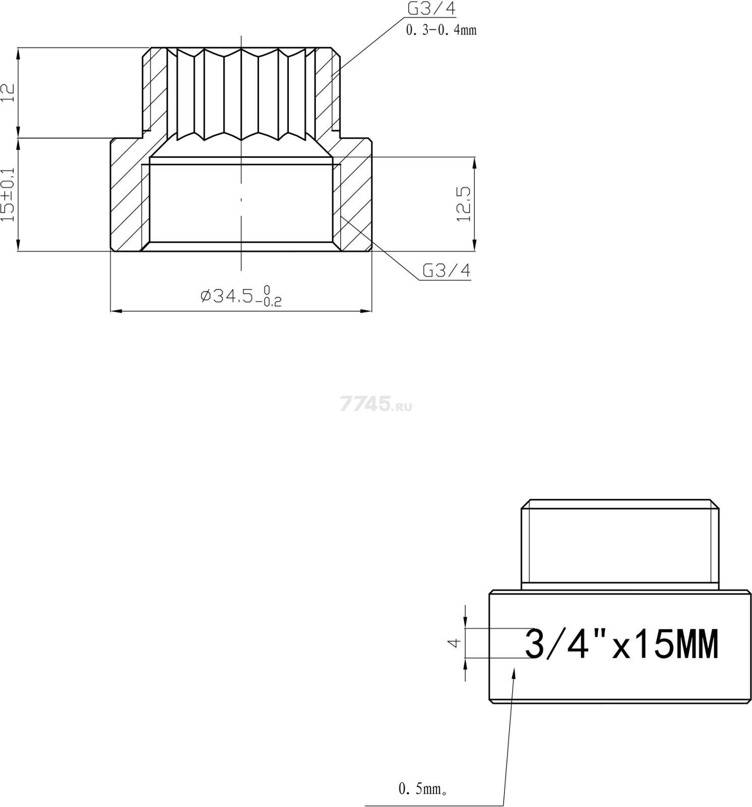 Удлинитель латунный внутренняя-наружная 3/4"х15 мм усиленный AV ENGINEERING хром (AVE301039) - Фото 2