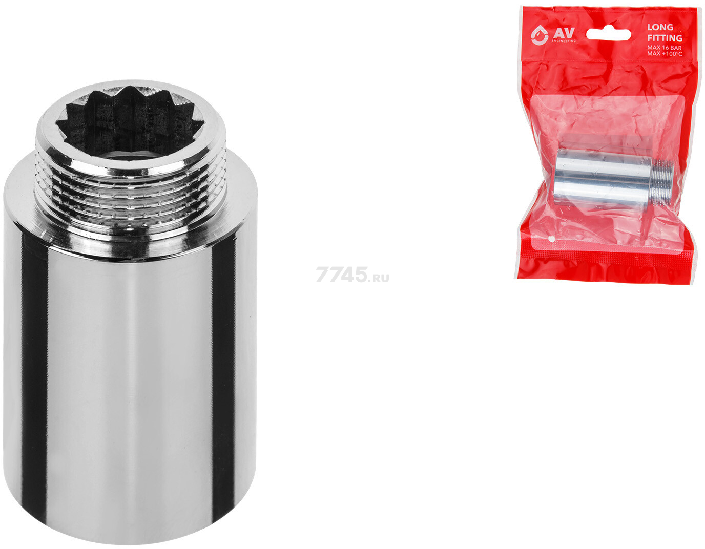 Удлинитель латунный внутренняя-наружная 3/4"х50 мм усиленный AV ENGINEERING хром (AVE301049) - Фото 3