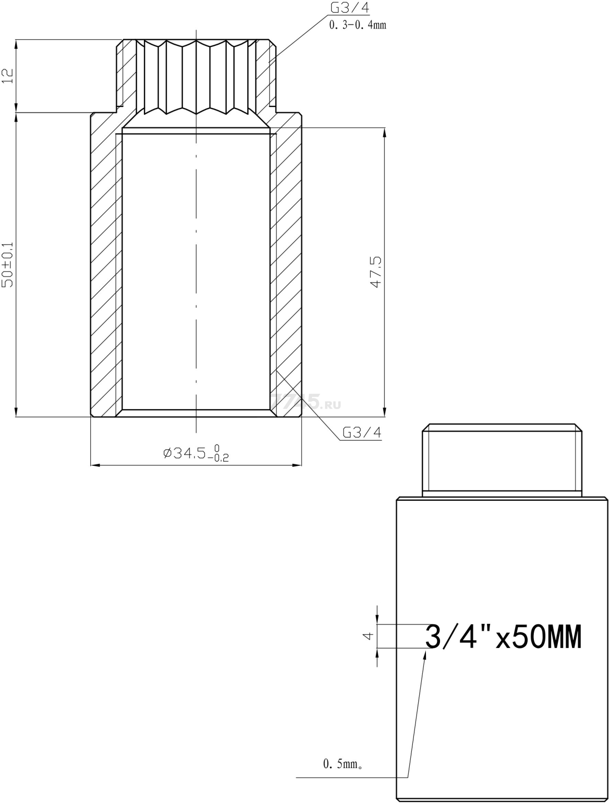 Удлинитель латунный внутренняя-наружная 3/4"х50 мм усиленный AV ENGINEERING хром (AVE301049) - Фото 2
