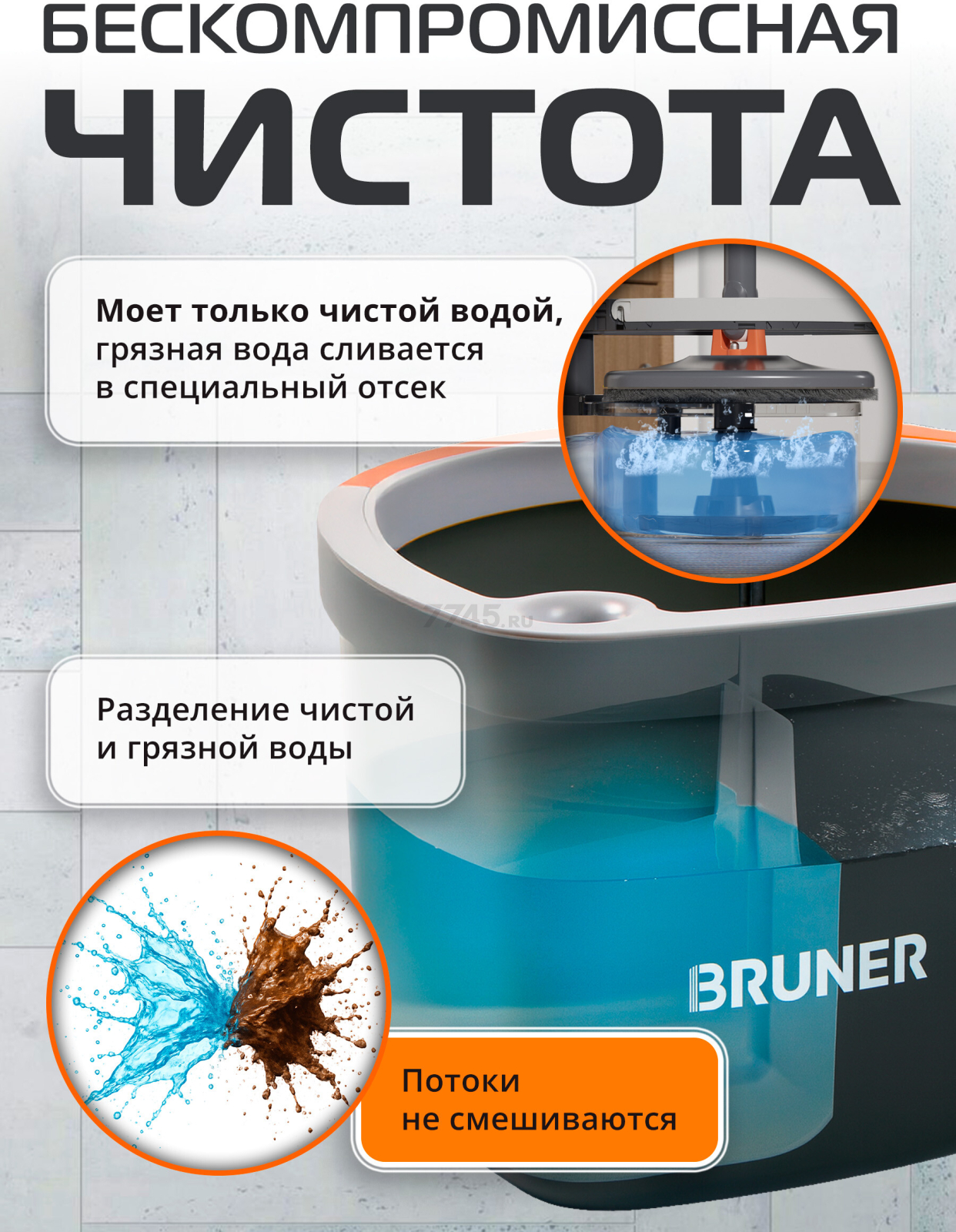 Швабра с отжимным ведром BRUNER Pur (BR-11278115) - Фото 2