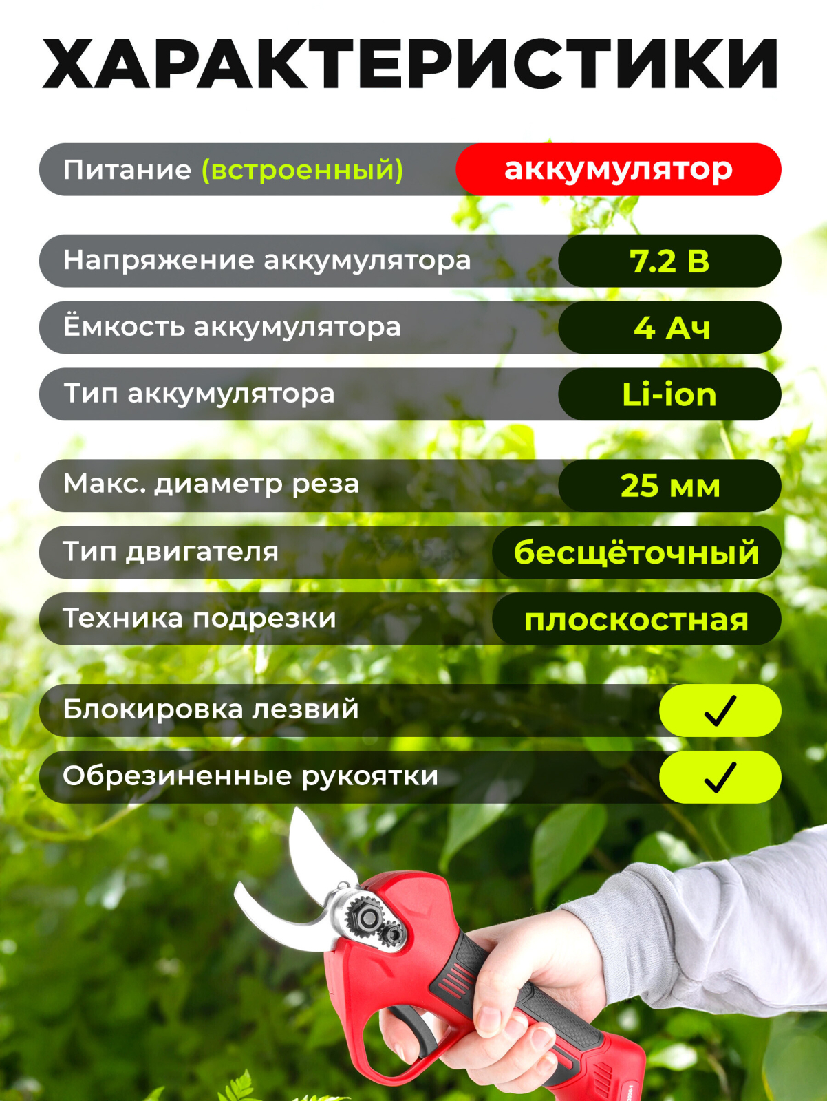 Секатор аккумуляторный WORTEX CBS 2030-1 (1334890) - Фото 3