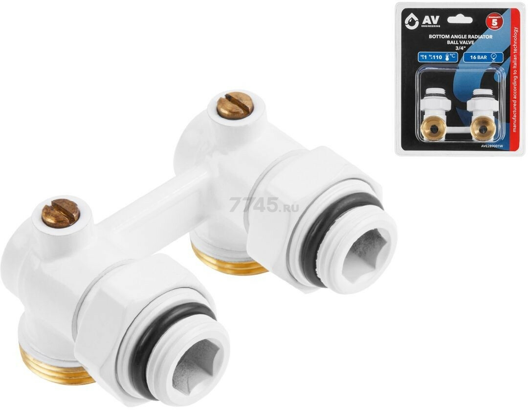 Клапан угловой шаровый 3/4" наружная резьба AV ENGINEERING (AVE289001W)