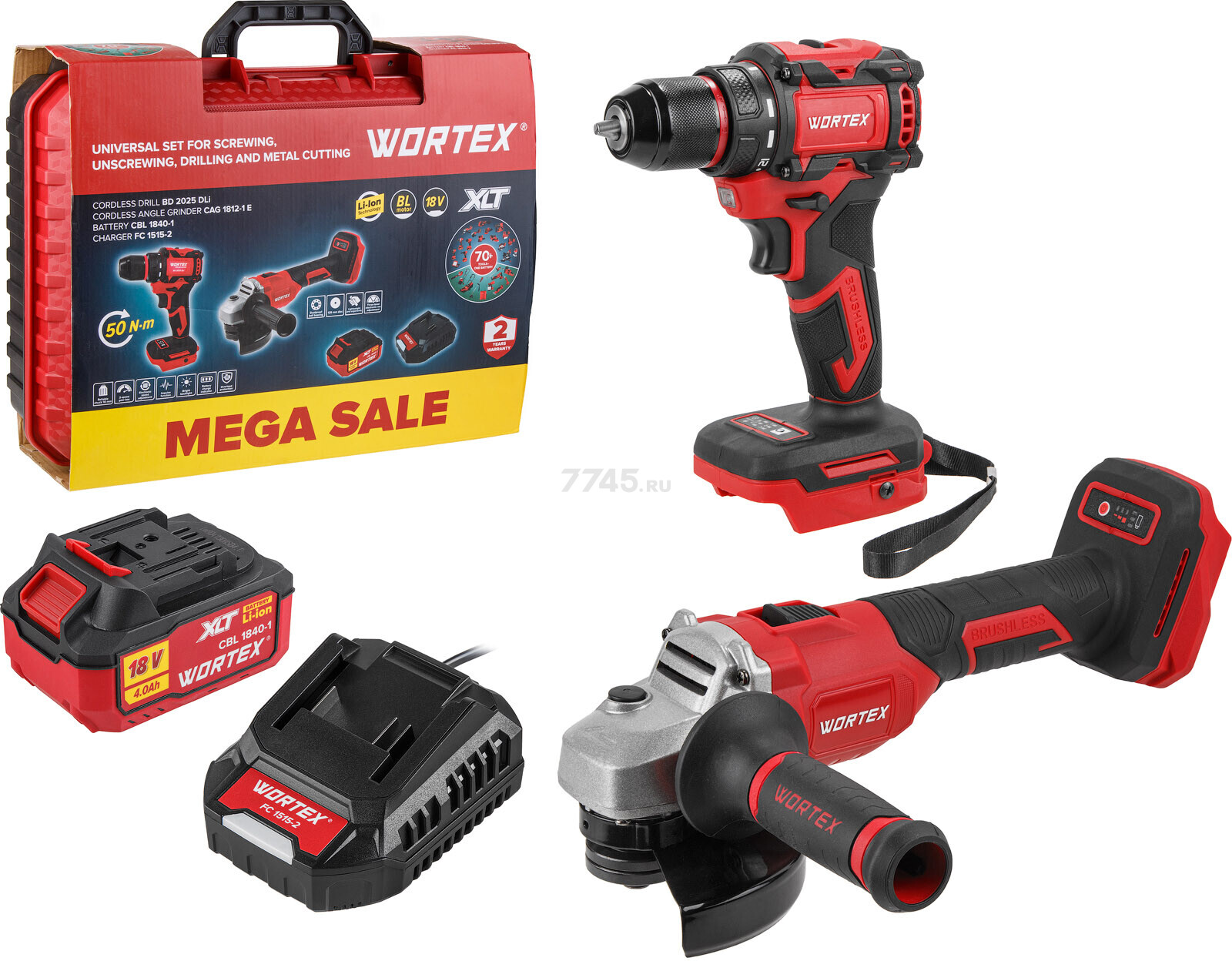 Дрель-шуруповерт аккумуляторная WORTEX BD 2025 DLi и Шлифмашина угловая (болгарка) WORTEX CAG 1812-1 E ALL1 XLT SET (1329850)