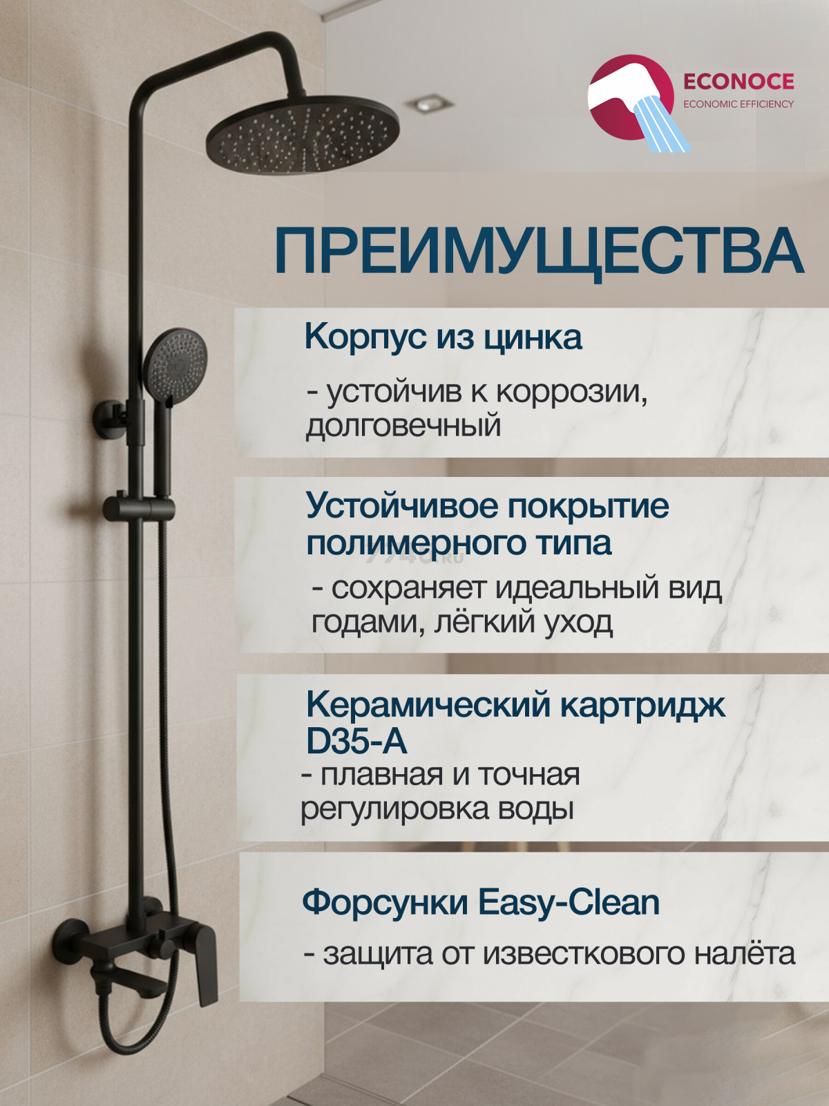 Душевая стойка ECONOCE серия 800 черный (EC0802BL) - Фото 3