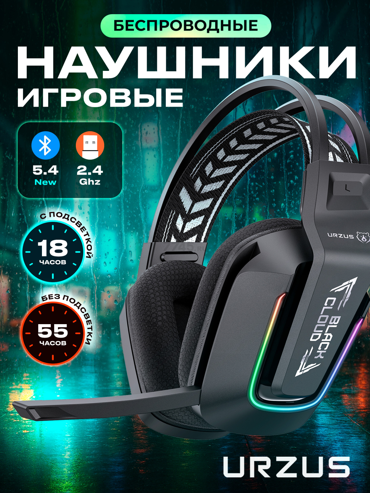 Наушники-гарнитура игровые беспроводные URZUS UR-5524123