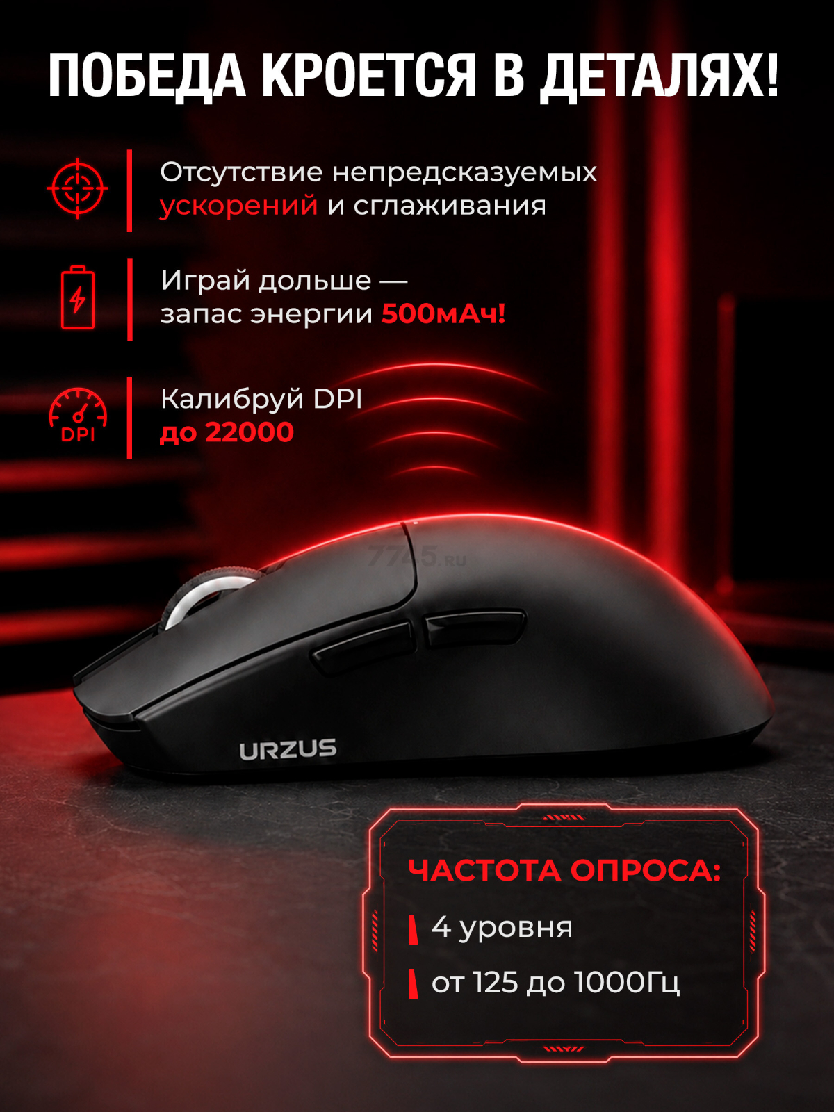 Мышь игровая беспроводная URZUS Black UR-5495117 - Фото 2