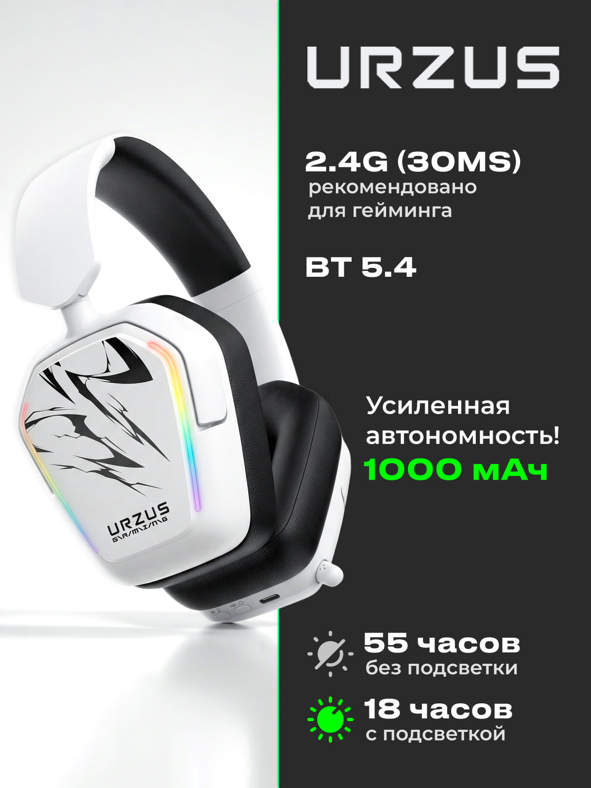 Наушники-гарнитура игровые беспроводные URZUS Invader UR-5524127 - Фото 2