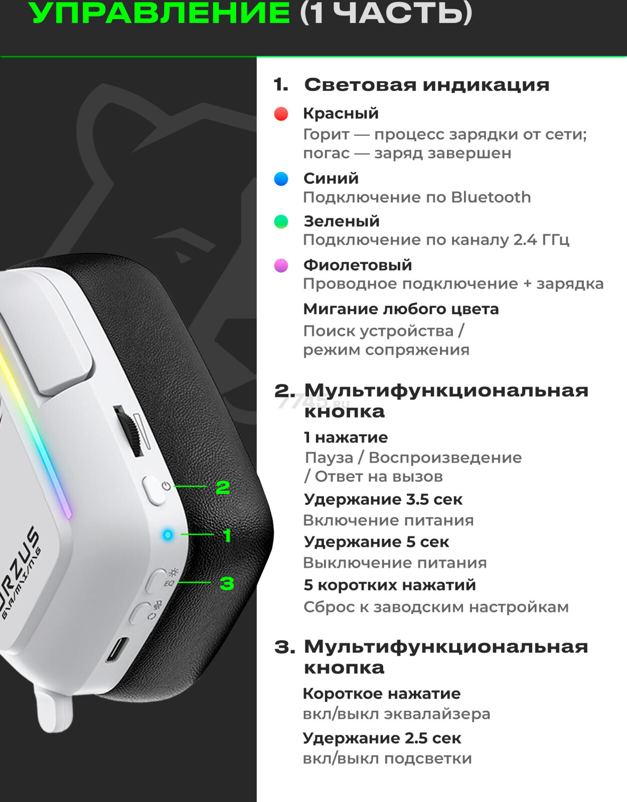 Наушники-гарнитура игровые беспроводные URZUS Invader UR-5524127 - Фото 7